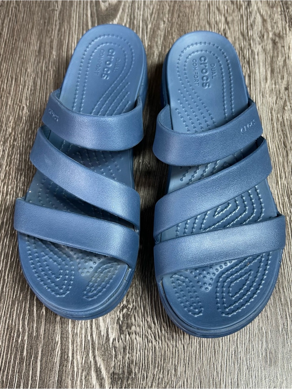 CROCS Blue Triple-Strap platform Slide Sandals